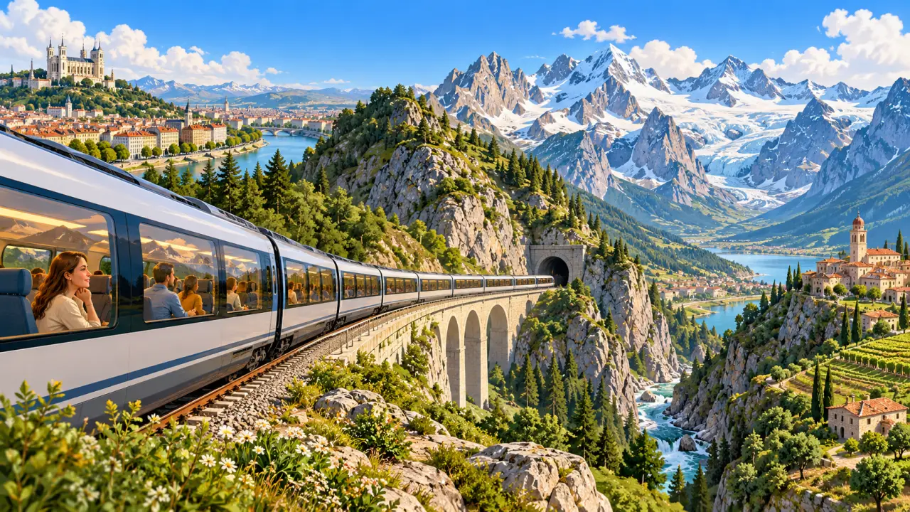 Train traversant les Alpes entre Lyon et Turin