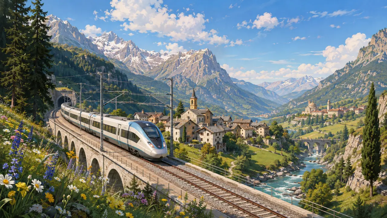 Train traversant les Alpes entre Lyon et Turin
