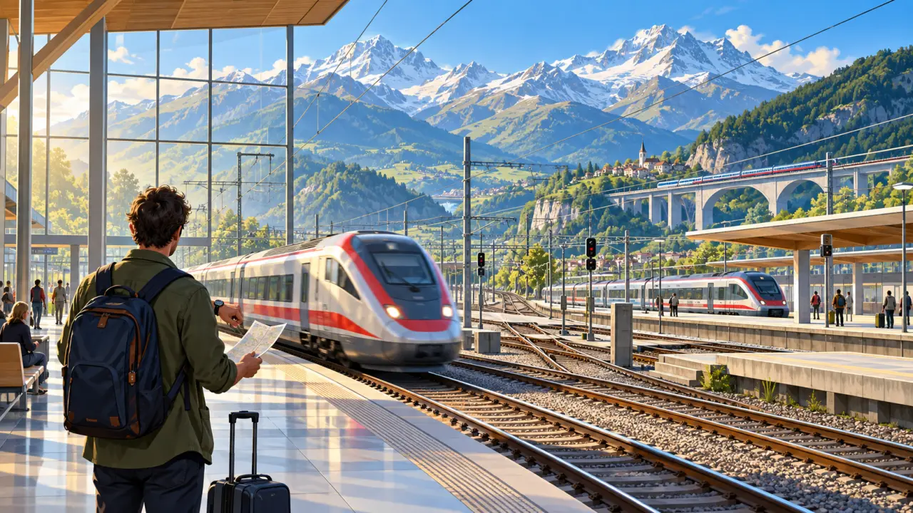 Train traversant les Alpes sur l'itinéraire entre Lyon et Turin