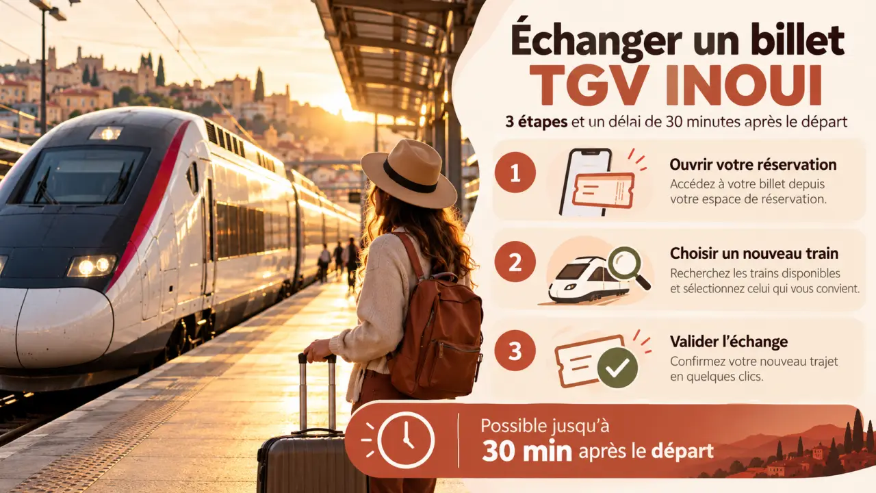 Échanger un billet TGV INOUI : 3 étapes et un délai de 30 minutes après le départ
