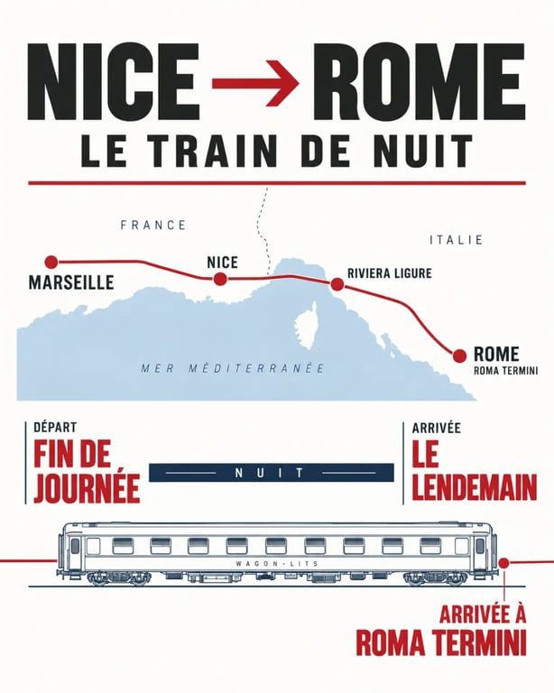 Train de nuit Nice-Rome : itinéraire saisonnier de Marseille à Roma Termini