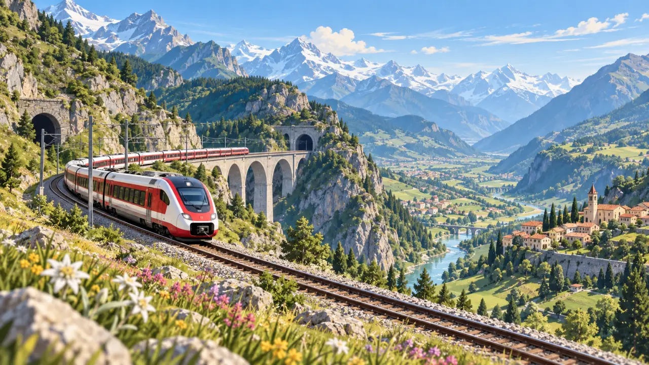 Train traversant les Alpes entre Lyon et Turin