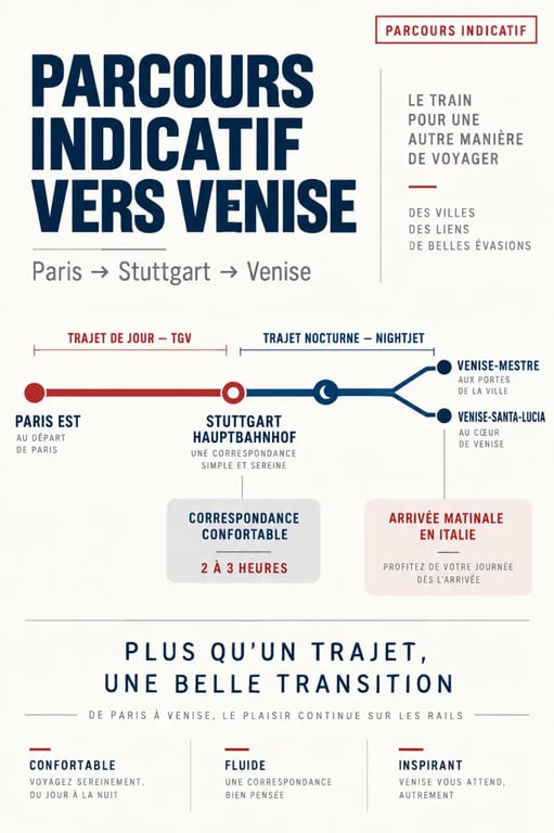 Infographie du train de nuit vers Venise via Stuttgart depuis Paris