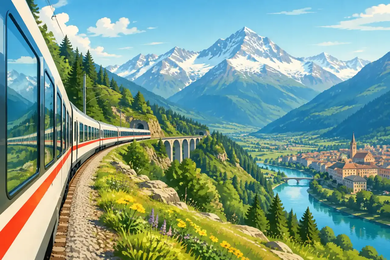 Train traversant les Alpes entre Lyon et Turin