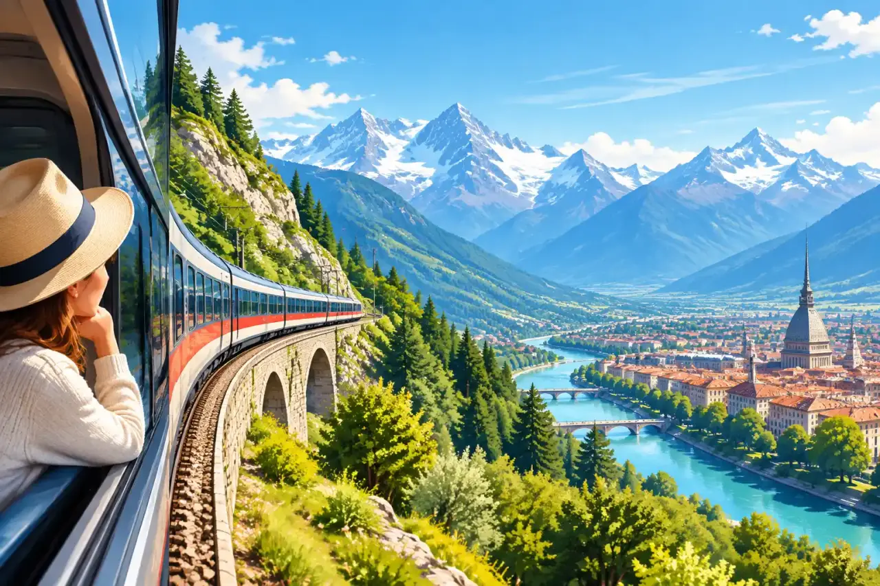 Train traversant les Alpes entre Lyon et Turin