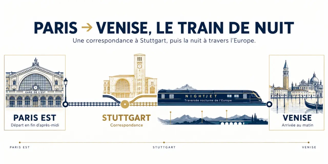 Train de nuit Paris Venise via Stuttgart avec correspondance à Stuttgart